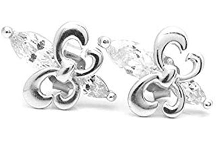 Pendiente de Plata de 1ºLEY, diseño Flor de Lis en Cristales