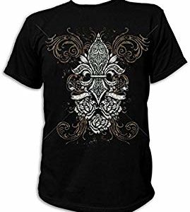 T-Shirt Camiseta para Hombre - Fleur DE lis - Banner - Roses - Gothic